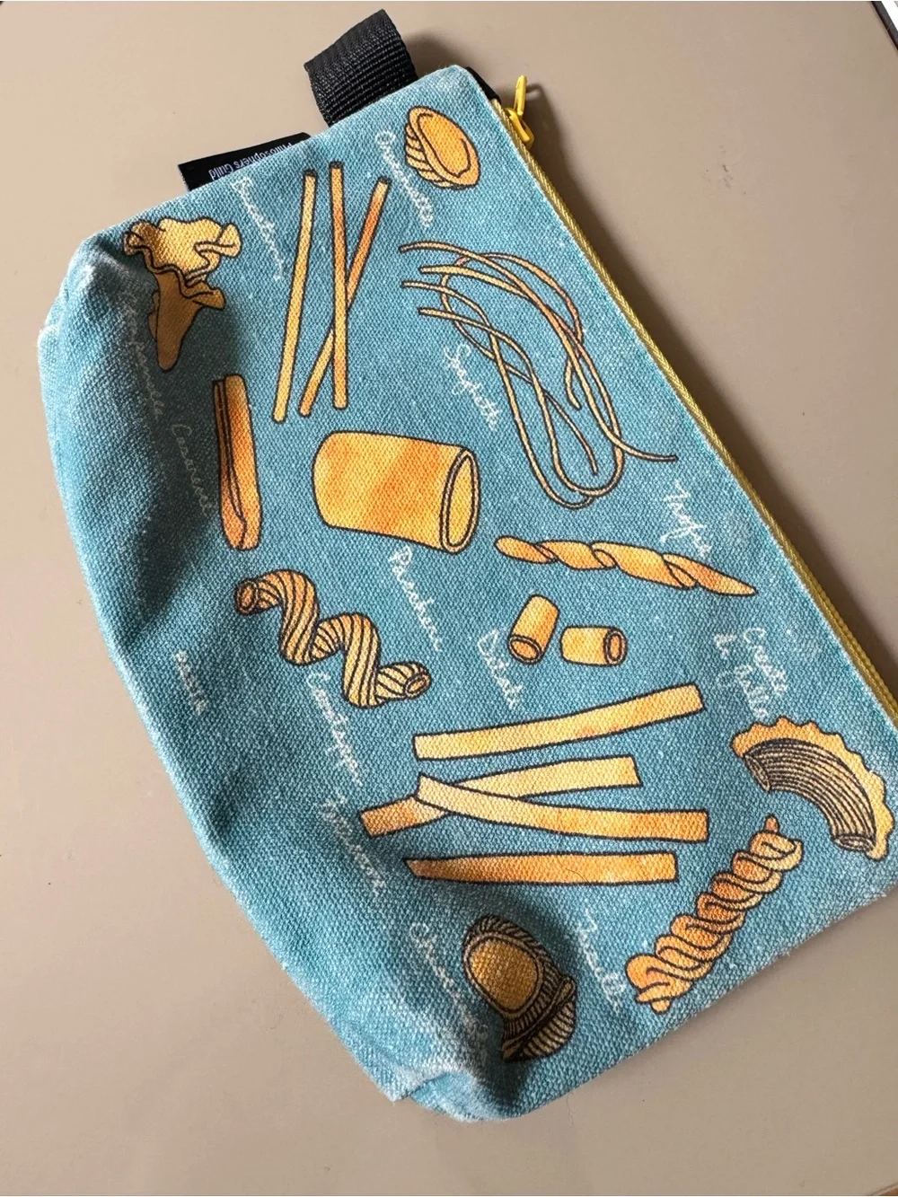 Pasta Bag past-print zip pouch/pencil case in teal/yellow